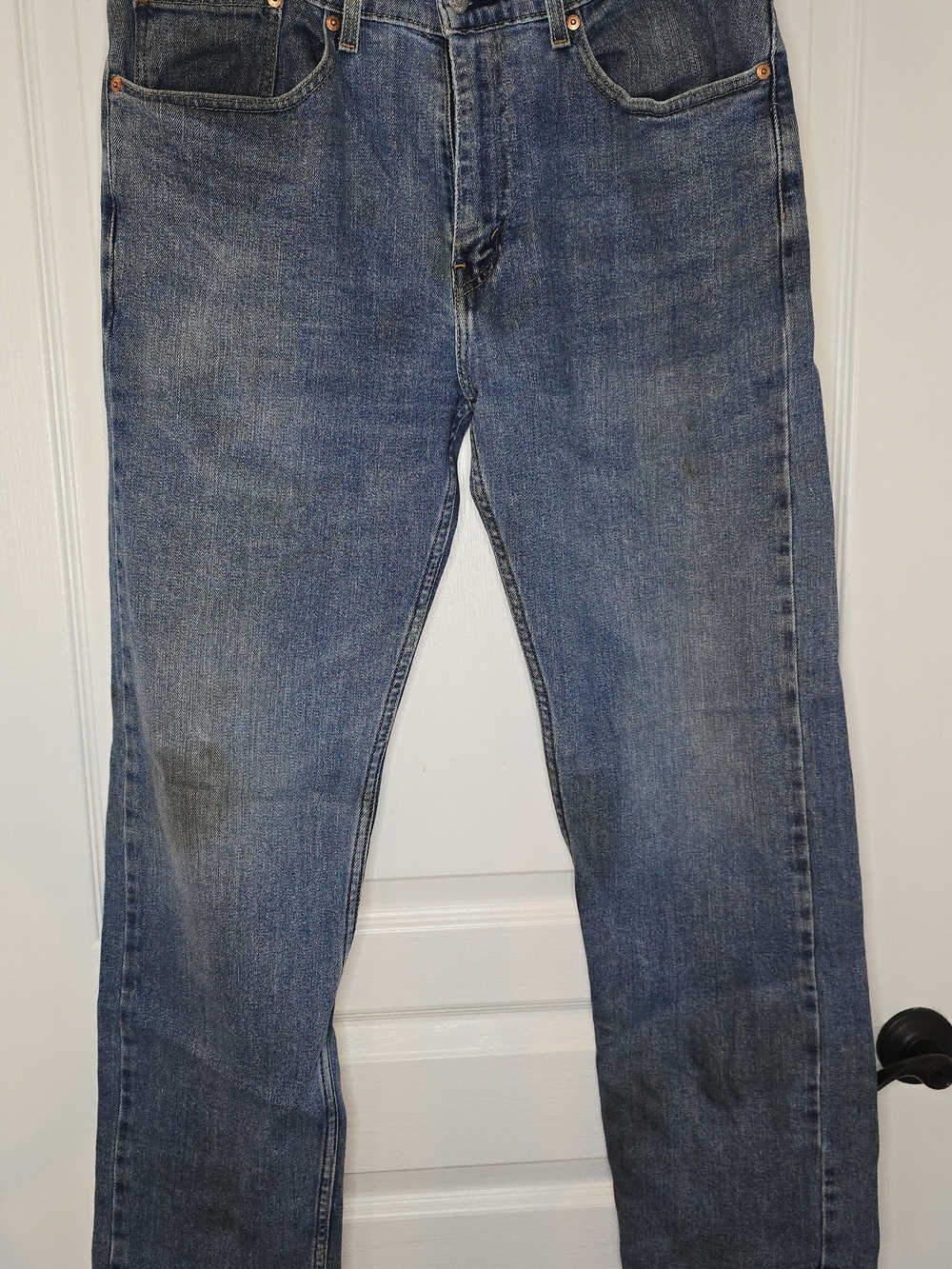 Levis 505 Regular Fit Straight Leg Jeans Mens 34x32 Blue Denim 505-0216